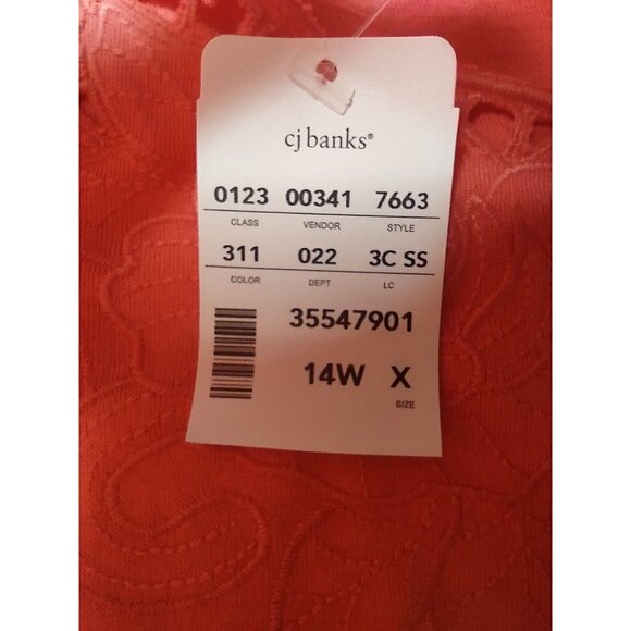 CJ Banks Scalloped Neck Short Sleeve Coral Cotton and Modal Top Size 14W NWT - Picture 5 of 9